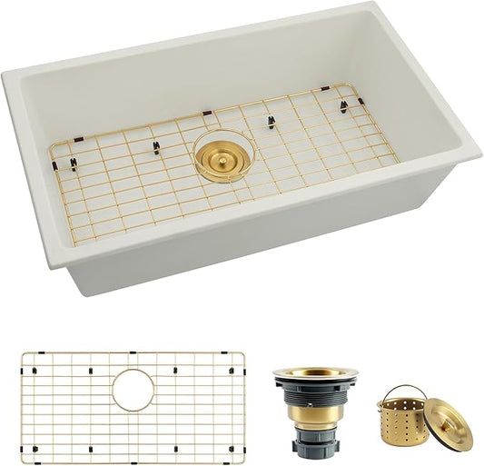 White Kitchen Sink,Granite Composite Undermount Kitchen Sink,Single Bowl Drop In Kitchen Sinks (31" X 18")