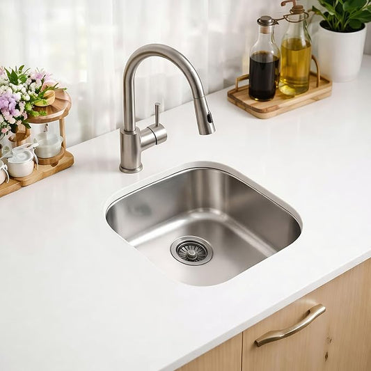 ORLANDO 18x18 Inch Undermount Kitchen Sink - 18 Gauge Stainless Steel Single Bowl Prep Sink for Compact Kitchen Sink & Kitchen Island with Basket Strainer