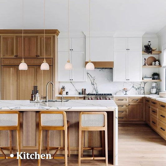 Shenmoyl Pendant Light 2 Pack with White Tulip Glass Lmapshade, Brass Vintage Pendant Light Adjustable Hanging Light for Kitchen Island Dining Room Hallway