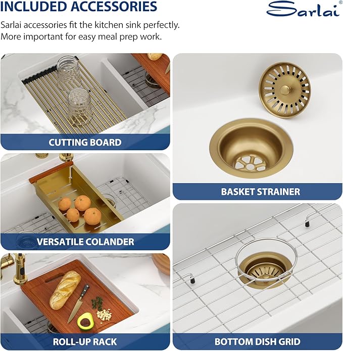 Sarlai 33 Granite Composite Kitchen Sink Double Bowl - 33"x19" White Granite Kitchen Sink Ledge Workstation White Undermount Double Bowl 50/50 Low Divide Quartz Classic Composite Under Counter Basin