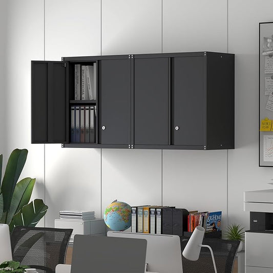 IRONFFICE Wall Cabinet Storage, Locking Wall Cabinet with 2 Doors,Garage Storage Cabinet for Home Office,Gym,Garage,Black