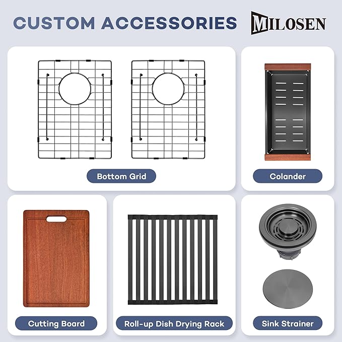 MILOSEN 33 Inch Black Double Bowl Kitchen Sink, 33''x22'' Drop in 16 Gauge T304 Black Stainless Steel Sinks, Workstation Sink 50/50 Topmount Double Basin with Accessories, 10'' Deep and Large Sinks