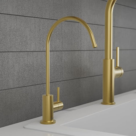 Karran Kestrel Single-Handle Filtered Water Faucet in Brushed Gold 100% Lead-Free Brass, RO/Filtration System Ready, 360ยฐ High-Arc Spout, Spot-Free Finish Beverage Faucet (Spot Free Brushed Gold)