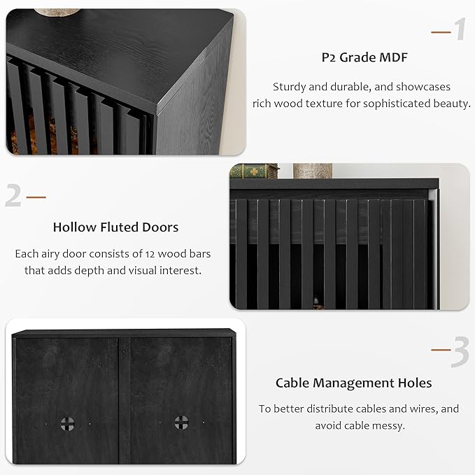 Amposei Mid Century Modern Buffet Sideboard 39-Inch Slim Accent Storage Cabinet for Small Spaces Living Room Entryway Hallway Dining Room Kitchen, Black