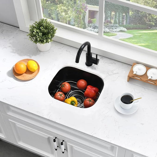 15 Inch Undermount Black Bar Sink-Bokaiya 15x12 Small Wet Bar Prep Sink Black Stainless Steel Undermount Sink 16 Gauge Single Bowl Small Corner Sink with Dish Grid