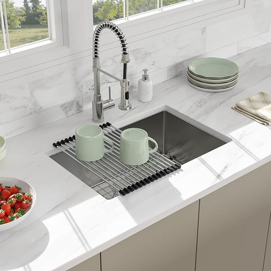 26 Inch Undermount Kitchen Sink - Beslend 26x18x10 Inch Undermount Sink Stainless Steel Under Counter Sinks 16 Gauge Single Bowl Kitchen Sinks Round Corner