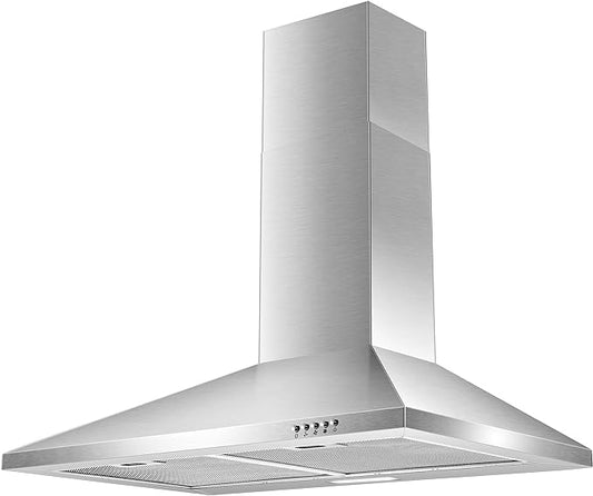 SNDOAS Range Hood 30 inch,Wall Mount Range Hood in Stainless Steel With Ducted/Ductless Convertible,Stove Vent Hood with Aluminum Filters,3 Speed Exhaust Fan,LED Light,Button Control