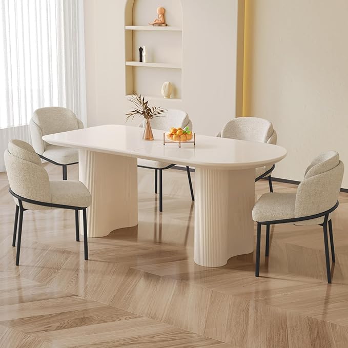 Dining Table Set for 6, Modern Kitchen Table with 6 Chairs, Dining Room Table Set for Kitchen,Dining Room,Home & Office (62.99" White Table with 6 Chairs)