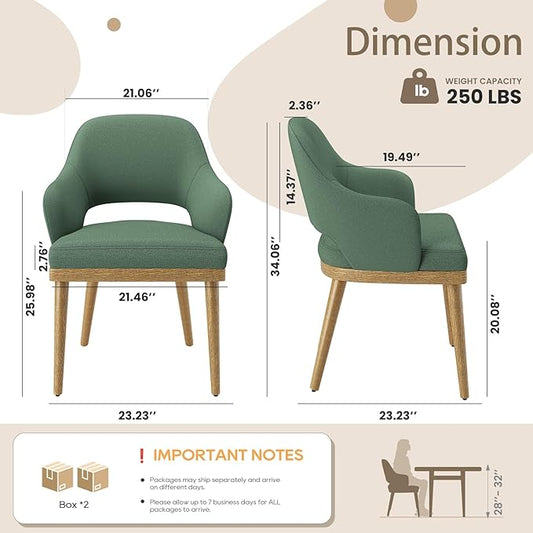 MALOL Wooden Dining Chairs Set of 4, Modern Fabric Upholstered Dining Room Chair, Kitchen Side Chairs, Farmhouse Dinner Chair with Open Back for Kitchen, Green