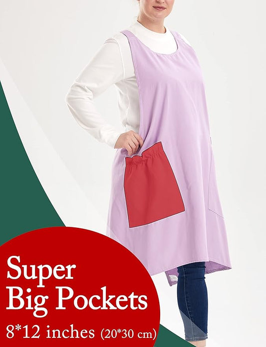 Big Plus Size Aprons for Women with Pockets Cotton Linen Baking Kitchen Cooking