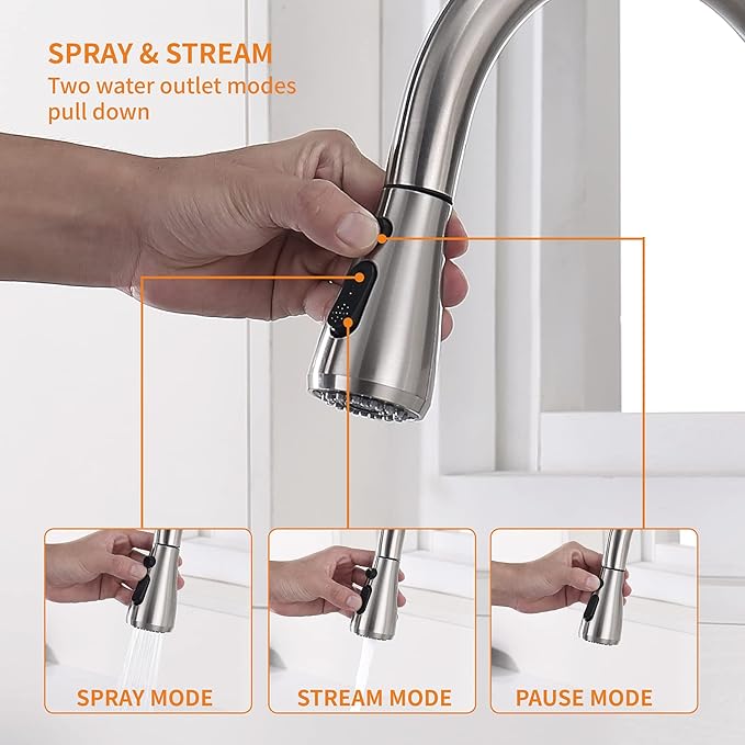 Touchless Kitchen Faucet with Pull Down Sprayer, Motion Sensor Kitchen Faucet with Kitchen Soap Dispenser, Single Kitchen Faucet High Arc Pull Out Faucet for Kitchen Sink RV,Brush Nickel