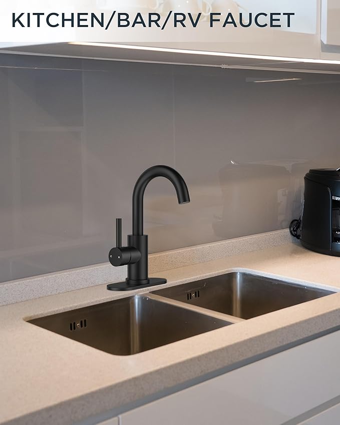 FORIOUS Black Bathroom Faucet 1 or 3 Hole Single Handle, Matte Black Bathroom Sink Faucet 2 Pack, with cUPC Supply Line and Metal Pop Up Drain, Suitable for Bar RV Vanity