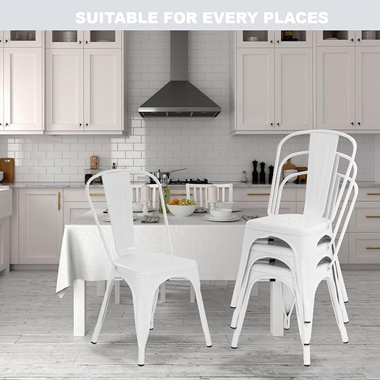 Tolix Metal Stackable Patio Chairs - Set of 4, 18 Inch Seat Height, Indoor/Outdoor, Chic Restaurant & Trattoria Style