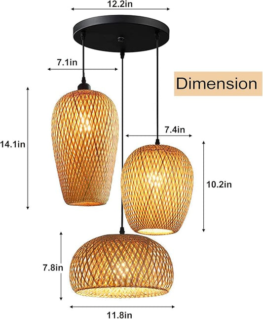 GWY Bamboo Lantern Pendant Lamp, Retro Japanese Style E27 Chandelier Hanging Light Ceiling Lighting Fixture for Living Room Bedroom Restaurant Cafe Teahouse Bar Dining Room Club