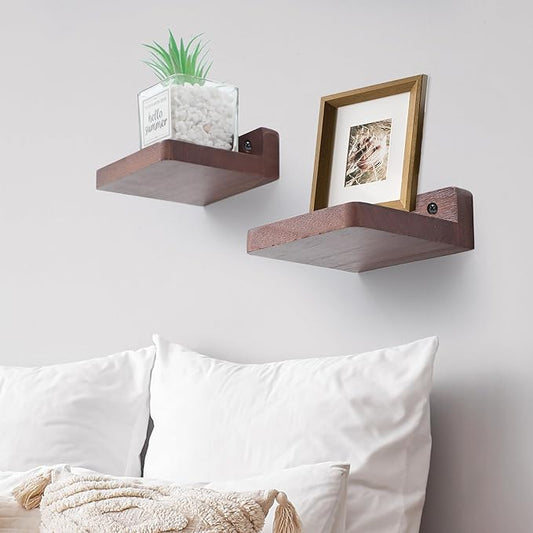 Small Floating Shelf, 4x4 Inch Display Ledges for Wall,Mini Shelves,Rustic Wood Shelf for Bedroom Living Room Bathroom Kitchen (4, Light Walnut)