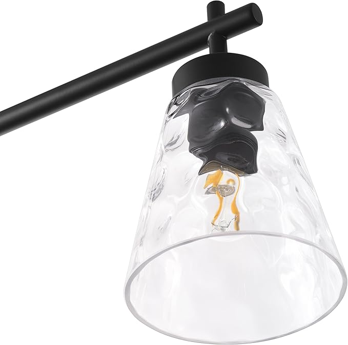4-Light Kitchen Island Lighting, Modern 30.9 inch Black Island Chandelier with Glass Shade, Industrial Linear Pendant Lighting Over Table, Pendant Light Fixture for Dining Room