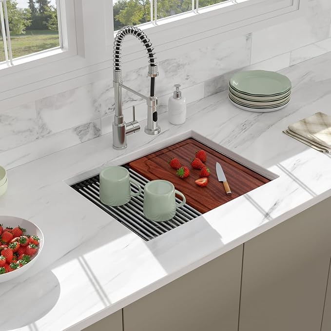 24 Inch Undermount Kitchen Sink - Beslend 24x19 Bar Sink Undermount 16 Gauge Stainless Steel Single Bowl with Ledge Workstation, 10" Deep Under Counter