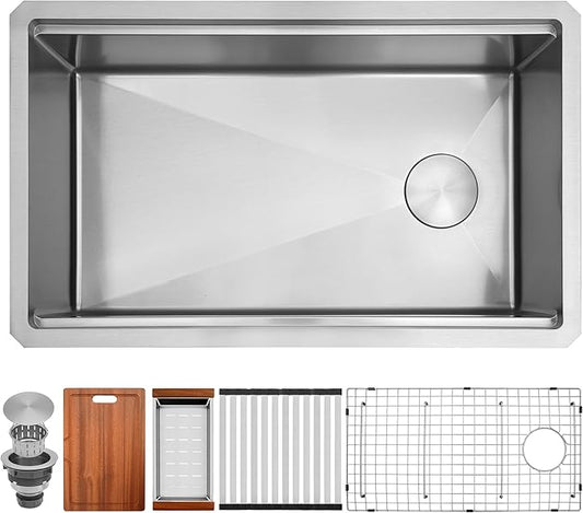 Undermount Kitchen Sink 28 inch,16 gauge Stainless Steel Workstation Sink,Deep and Large Single Bowl Kitchen Sinks Offset Drain (28" X 18")