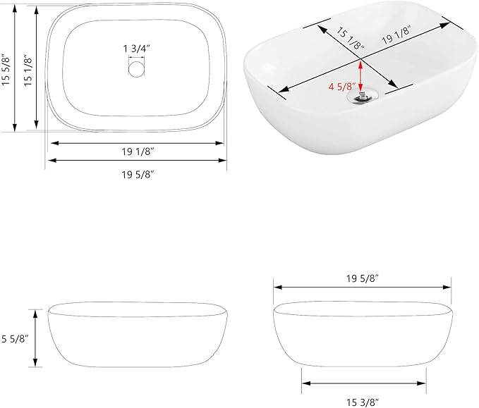 DeerValley DV-1V432 Prism Rectangular Bathroom Vessel Sink White Above Counter Vanity Porcelain Ceramic