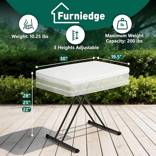 30 Inch Folding Table Set of 2, Adjustable Height TV Tray for Small Spaces, Heavy Duty Foldable Utility Table for Laptop, Dining, Camping, No Assembly, 200 lbs Capacity, White Granite