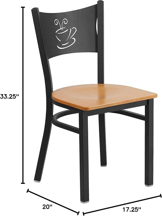 Flash Furniture 2 Pk. HERCULES Series Black Coffee Back Metal Restaurant Chair - Natural Wood Seat