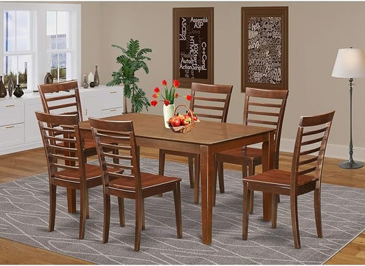HomeStock 7 Piece Dining Table Set Consist of a Rectangle Wooden Table and 6 Dining Room Chairs, 36x60 Inch, Mahogany Finish