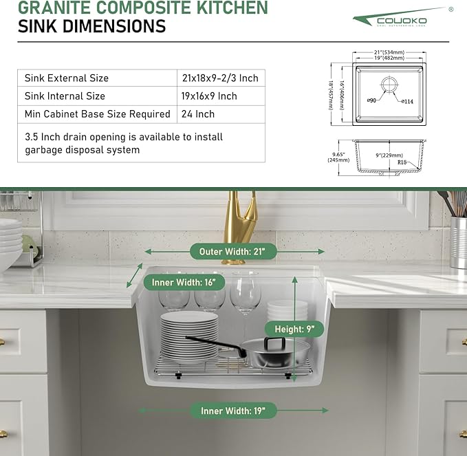 21 Inch White Undermount Bar Sink 21x18 Undermount Bar Sink Mini Wet Bar White Quartz Granite Composite Small Kitchen RV Sinks Single Bowl Outdoor Island Basin with Cutting Board