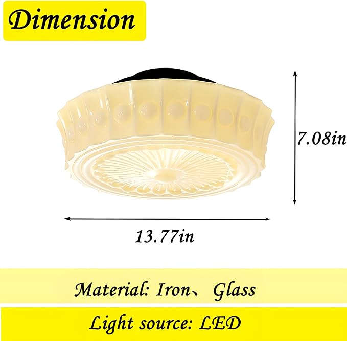 Bofea-Cream Glass Semi Flush Mount Ceiling Light Creative Sunflower Ceiling Light Fixture,Vintage Black Flush Mount Ceiling Lamp,Mid Century Ceiling Lighting for Bedroom,Hallway,Schoolhouse Kitchen.