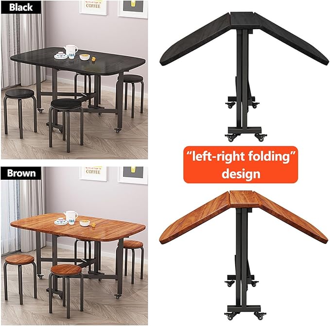 47.2×27.6in/31.5in Wooden Foldable Kitchen Table, Dual Drop Leaf Dinette Table for 4-8 People, Extendable Folding Kitchen Table for Small Spaces, Dining Room, Dinner, Dinette, Living Room, Apartment(4