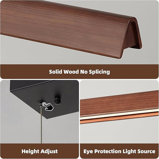 43" Wood Linear Pendant Light, 24W Hanging Pendant Light, Dimmable Modern Led Pendant Lighting, Adjustable Wood Linear Chandeliers for Dining Room, Kitchen Island, Bar, Pool Table-Walnut