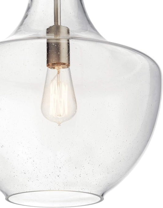 Kichler Everly 19.75" Kitchen Bell Pendant in Brushed Nickel, 1-Light Clear Seeded Glass Pendant Light, (19.75" H x 13.75" W), 42046NICS