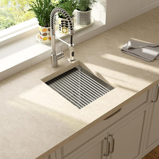 Lordear 15x17 Inch Undermount Kitchen Sink Bar Prep Sink 16 Gauge Stainless Steel Workstation Sink 15” With Cutting Board