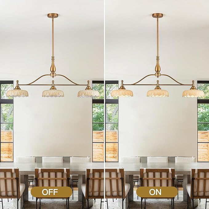 HDDFL Chandeliers Pendant Light Fixture Vintage Pendant Lighting Fixtures 3 Lights Chandelier Kitchen Glass Hanging Lamp for Island Dining Living Room Brass and Brown
