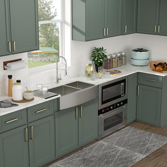 Logmey 36 Inch Double Bowl Farmhouse Kitchen Sink 36x20x9 Inch 60/40 Farm Apron Front Nano Coating Stainless Steel 16 Gauge Handmade Undermount Kitchen Sink