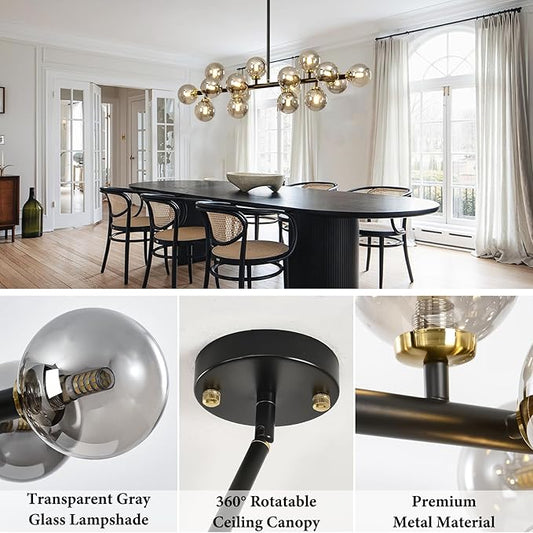 Mid Century Modern Chandelier, 39in 16-Lights Bubble Chandelier Glass Globe Pendant Light Linear Sputnik Chandeliers Light Fixtures for Dining Room, Kitchen Island