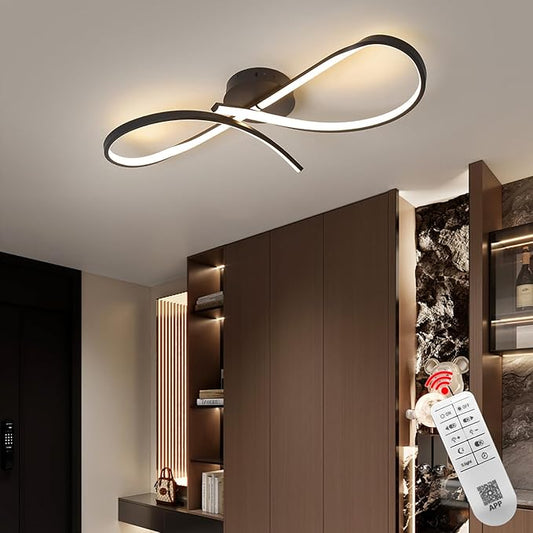 Modern LED Ceiling Light Fixture,30 Inch 22W Flush Mount Ceiling Chandelier,Dimmable Ceiling Lamp for Kitchen Bedroom Study Living Room Office Dining Room (Matte Black-S)