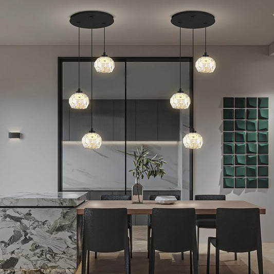 3-Light Crystal Pendant Light Black LED Crystals Ball Chandeleir Enhance Kitchen Island, Bathroom, Bedroom, and Bar