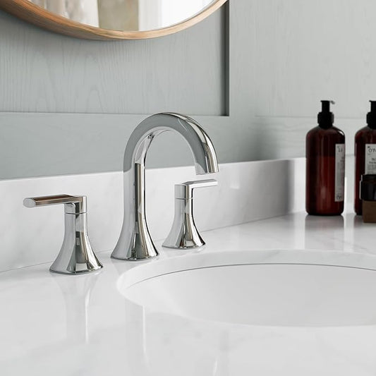 Pfister Vaneri 8-Inch Widespread 2-Handle 3-Hole Bathroom Sink Faucet with Push & Seal Drain, NSF Certified Water-Efficient, Polished Chrome Finish for Vanity LF049VRICC