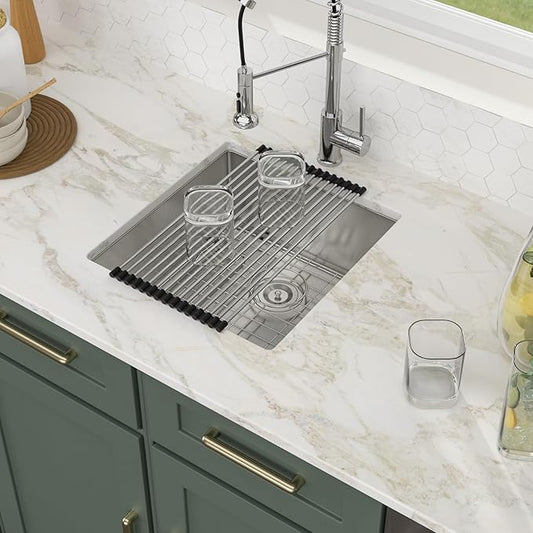 Logmey 19 Inch Undermount Bar Sink - 19x20 In Handmade Bar Prep Sink Stainless Steel 16 Gauge Small Bar Prep Sing Single Bowl Small Bar Sink