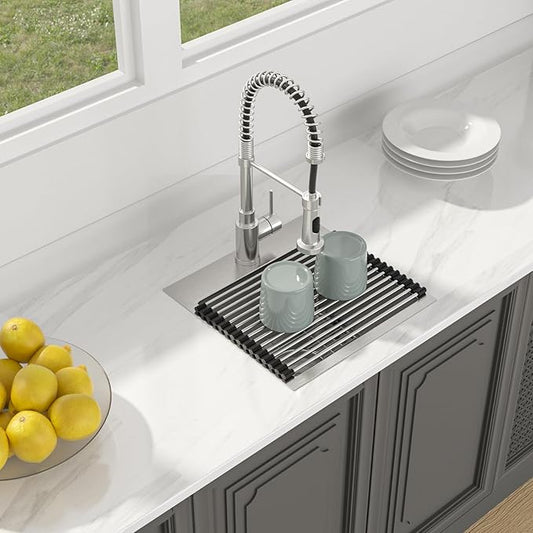 Lordear Stainless Steel Bar Sink 15x15 Inch Drop In Kitchen Sink 16 Gauge Stainless Steel Single Bowl Topmount Small Prep RV Sinks Square Basin