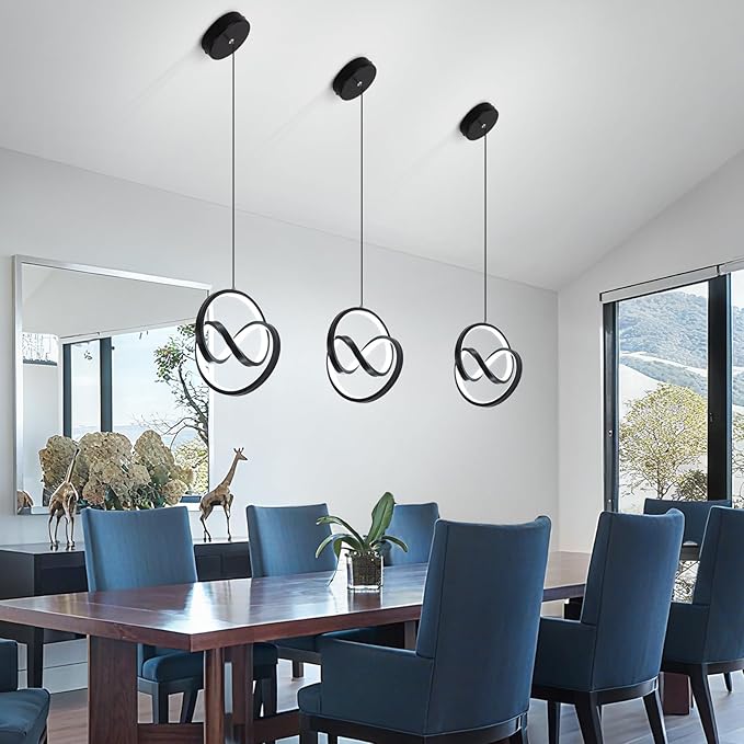 Modern LED Pendant Light Fixtures 4000K Pendant Lights Kitchen Island Lighting Adjustable Height Black Hanging Lamp for Dining Room Bedroom Living Room,2 Packs