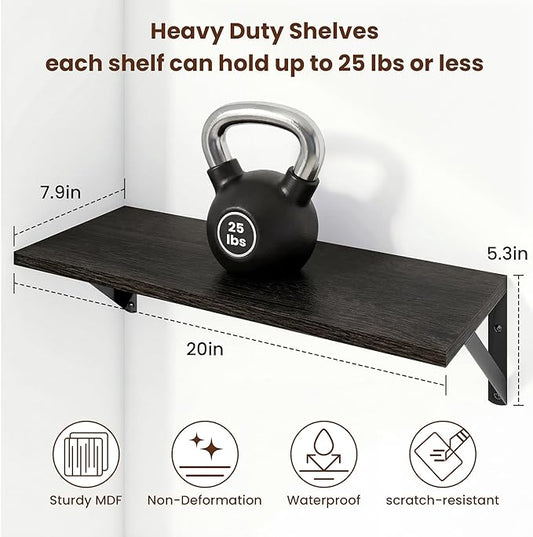 Axeman 20 Inch Floating Shelves | 8 Inch Deep Black Wall Shelves Set of 2 | 20''W x 8''D Black Wood Shelves for Bathroom Living Room Bedroom Kitchen