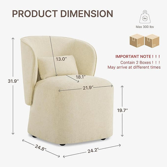 KISLOT Upholstered Dining Chairs with Wheels, Easy Assembly Stain Resistant Fabric Modern Barrel Armchair with Lumbar Cushion, Dining Room Chairs for Kitchen Living Room Bedroom, Sand, Set of 2