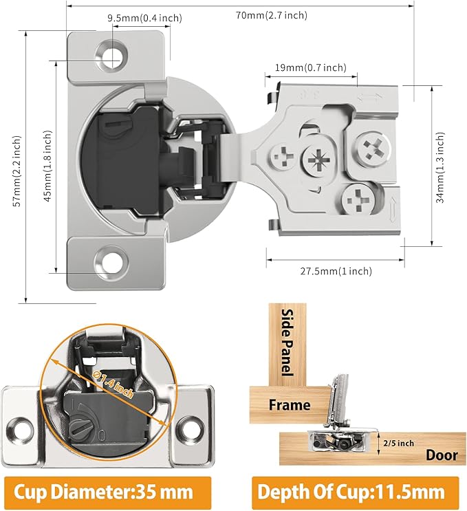 Chibery 60 Pack 3/8" Overlay 4D Soft Close Concealed Hinges for Face Frame Door, Adjustable Closing Speed, Self Close Satin Nickel, 105° Open Angle Concealed Stainless Steel Hinges for Cabinet