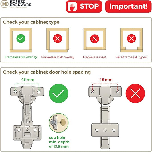 Soft Close Cabinet Hinge Set. 20 Frameless Full Overlay Cabinet Hinges for Kitchen Cabinets with Adjustable Closing Speeds.