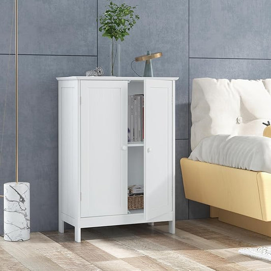 LDAILY LUARANE Bathroom Floor Cabinet, Wooden Floor Storage Cabinet with Double Doors, Simple Double Storage Cabinet, Suitable for Kitchen, Bathroom, 23.5 x 14 x 34 inches (White)