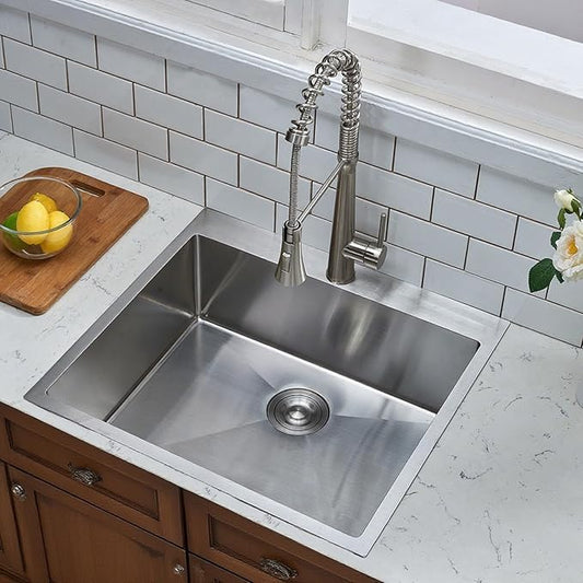 HOTIS 25x22 Inch Drop In Kitchen Sink, 25 Inch Topmount 304 Stainless Steel RV Laundry Utility Sink, Brushed Nickel Single Bowl Bar Sink With Drain