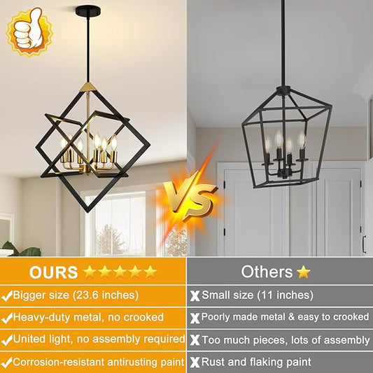 24" Modern Pendant Lights Kitchen Island, 6-Light Black and Gold Farmhouse Pendant Light Fixtures, Industrial Hanging Pendant Lights Fixture for Kitchen Island Dining Room Hallway Foyer Entryway
