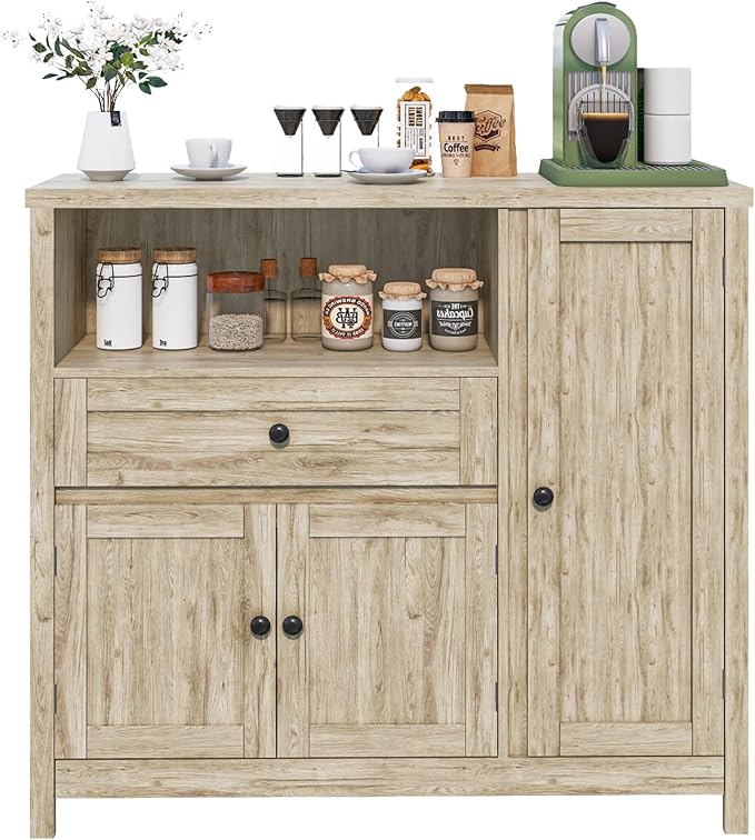 Viaozutis Storage Cabinet with Doors and Drawers,Kitchen Storage Cabinets,with Drawer and Adjustable Shelf(Grey)