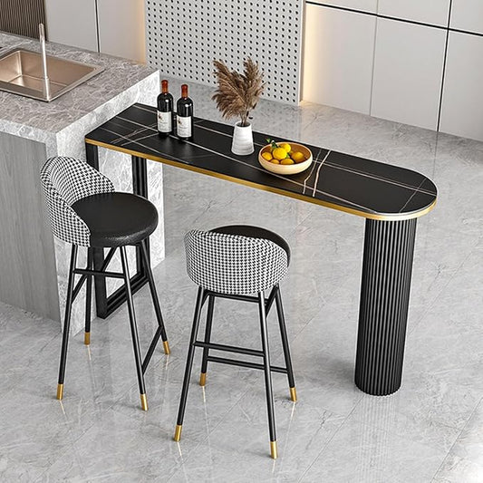 Small Round Marble Dining Table Marble Island Table for Kitchen, Bistro Pub Table Patio Height 105cm with Thickened Metal Frame for 2-6, for Small Places, Dining Living Room, C